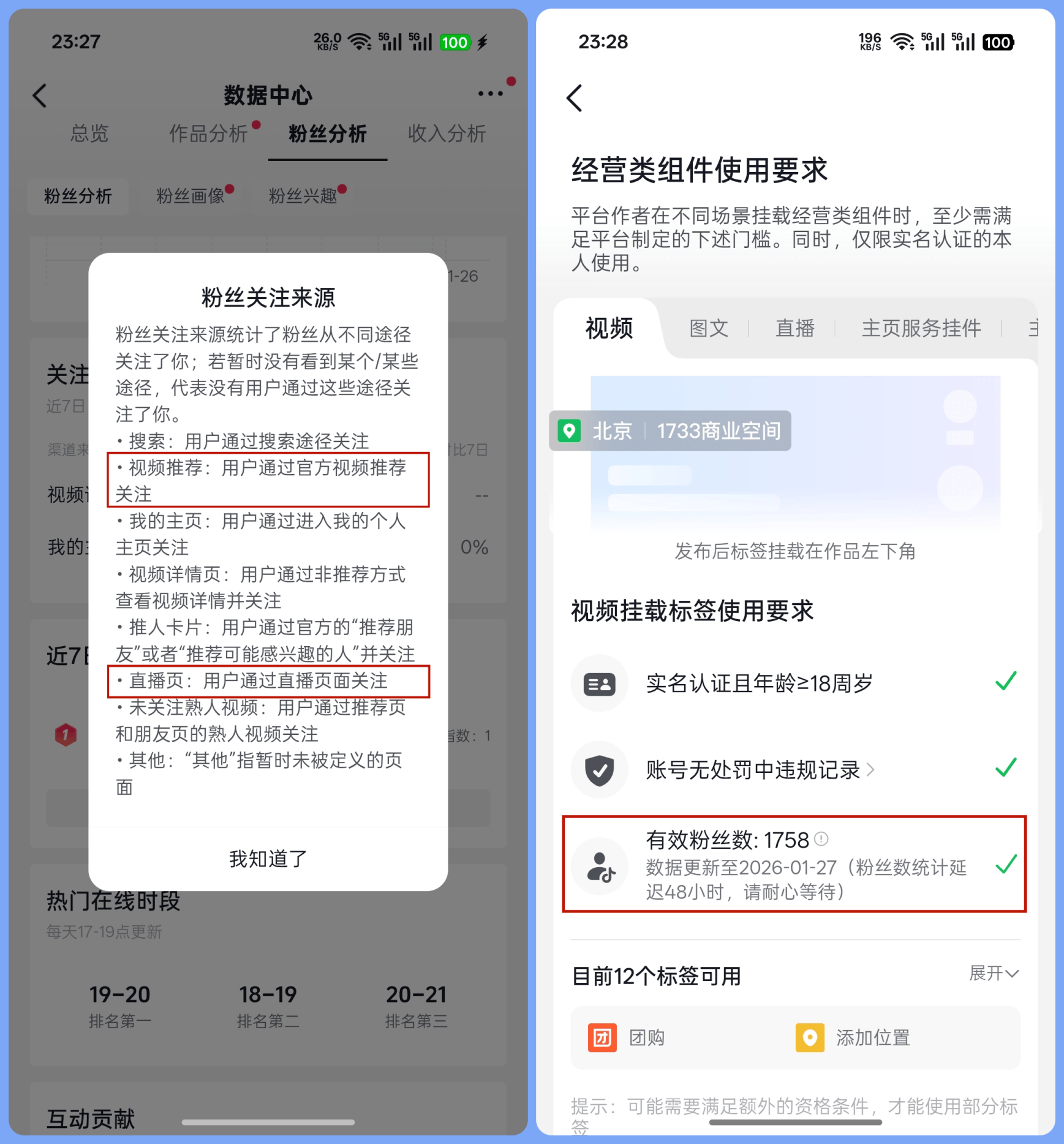 有效粉丝关注来源示意图